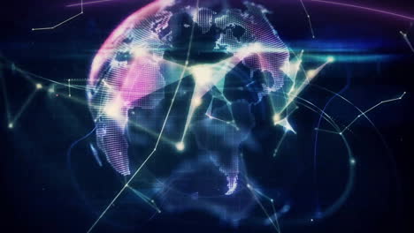 Animation-Eines-Leuchtenden-Netzwerks,-Das-Daten-über-Einem-Globus-Auf-Schwarzem-Hintergrund-Verarbeitet