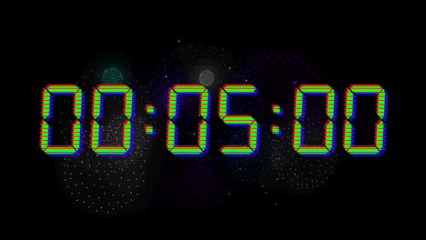 Animation-of-digital-clock-counting-down-to-midnight-on-black-background