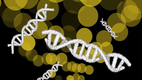Animation-Von-DNA-Strängen,-Die-über-Leuchtende-Punkte-Auf-Dunklem-Hintergrund-Rotieren