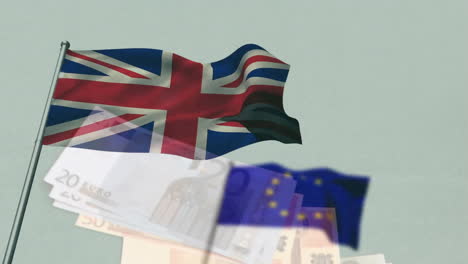 Animación-De-La-Bandera-De-La-Unión-Europea-Y-De-Gran-Bretaña-Sobre-Billetes-De-Euro