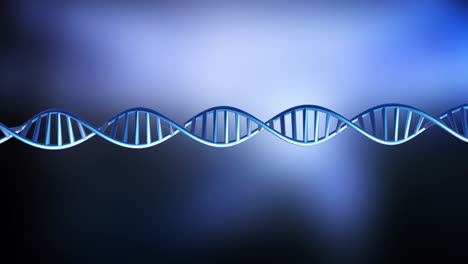Animation-of-dna-strand-spinning-with-copy-space-over-blue-and-black-background