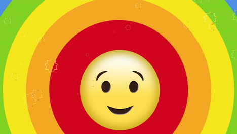 Animation-Eines-Zwinkernden-Emojis-Mit-Sprechblase,-Die-Sich-über-Einen-Regenbogenfarbenen-Hintergrund-Bewegt