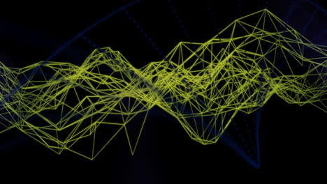 Animation-Eines-Grünen-Netzes-über-Einem-DNA-Strang-Auf-Schwarzem-Hintergrund