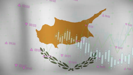 Animation-of-graphs-and-processing-data-over-flag-of-cyprus