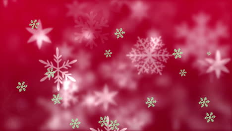 Animación-De-Nieve-Cayendo-Sobre-Fondo-Rojo-En-Navidad.