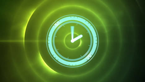 Animation-of-clock-moving-fast-over-glowing-flickering-circles