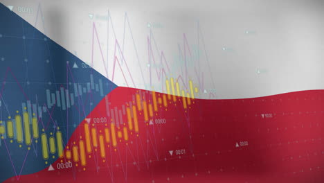 Animation-Von-Diagrammen-Zur-Datenverarbeitung-über-Der-Flagge-Tschechiens