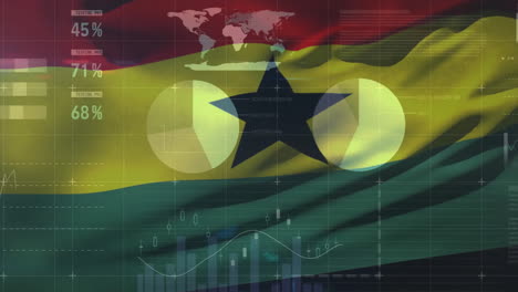 Animation-Der-Finanzdatenverarbeitung-über-Der-Flagge-Ghanas