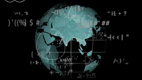 Animation-Der-Mathematischen-Datenverarbeitung-über-Dem-Globus-Auf-Schwarzem-Hintergrund
