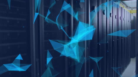 Animation-of-blue-shapes-over-server-room