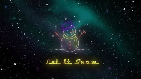 Animation-Von-„Let-It-Snow“-Text-über-Schneemann-Im-Winterlandschaftshintergrund
