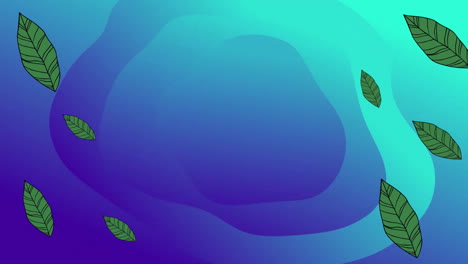 Animation-Von-Grünen-Blättern-Auf-Blauem-Hintergrund