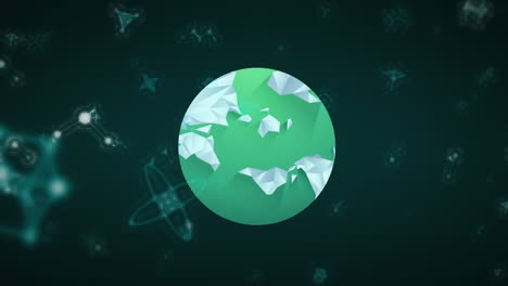 Animation-of-globe-with-molecules-on-green-background