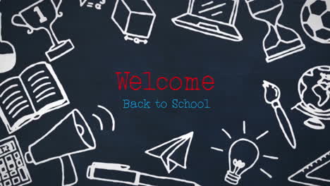 Animation-of-welcome-back-to-school-text-over-school-icons