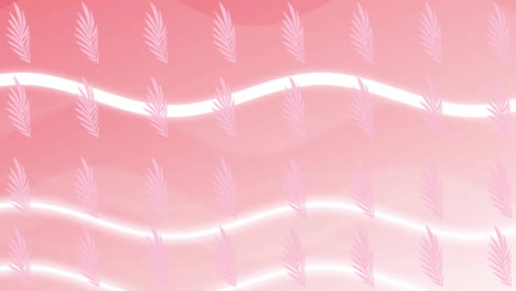 Animation-of-rows-of-pink-leaves-over-abstract-vibrant-pattern