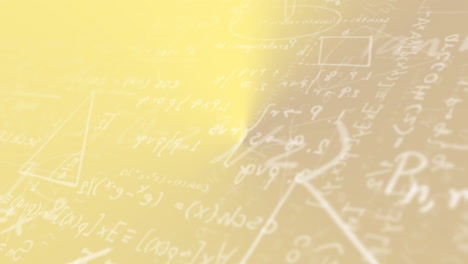 Animation-of-mathematical-equations-over-yellow-and-brown-background