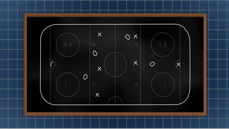 Animation-of-x-and-circles-with-arrows-on-sports-court-over-grid-pattern-against-black-background