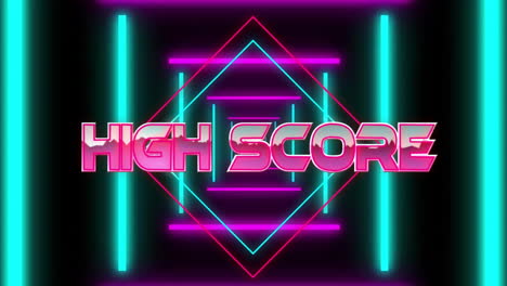 Animation-of-high-score-text-and-colourful-shapes-over-digital-tunnel