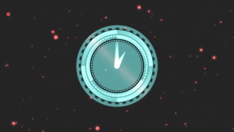 Animation-of-clock-and-stars-on-black-background