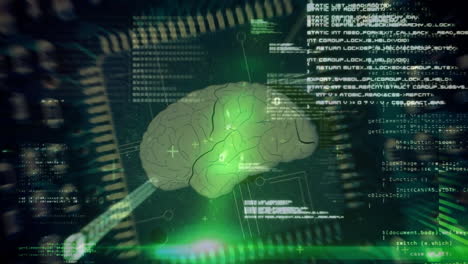 Animation-of-data-processing-over-human-brain-on-dark-background