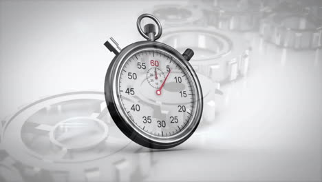 Animation-of-stop-watch-ticking-over-cogs-working-in-background