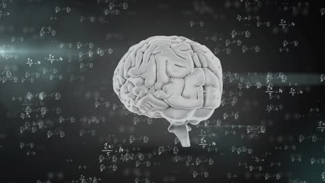 Animation-Eines-Rotierenden-Menschlichen-Gehirns-Und-Einer-Mathematischen-Gleichung-Auf-Schwarzem-Hintergrund