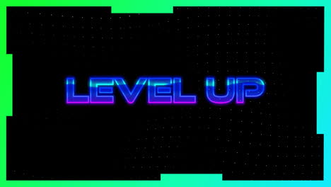 Animation-of-level-up-text-and-shapes-on-black-background