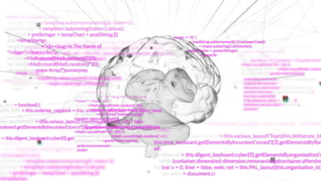 Animation-of-human-brain-and-data-processing-over-white-background