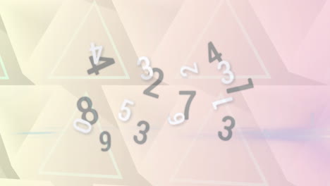 Animation-of-changing-black-and-white-numbers-on-light-coloured-triangles-background