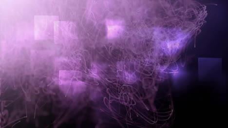 Animation-Von-Leuchtenden-Violetten-Lichtspuren-Und-Violetten-Quadraten-Auf-Dunklem-Hintergrund