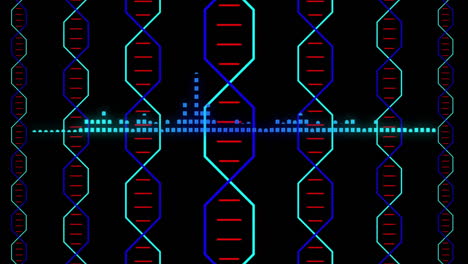 Animation-Von-Schallwellen-Und-Illustrativen-DNA-Helixen-Vor-Schwarzem-Hintergrund