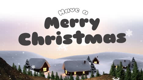 Animation-Mit-Dem-Text-„Frohe-Weihnachten“-Und-Schnee,-Der-über-Die-Winterlandschaft-Fällt