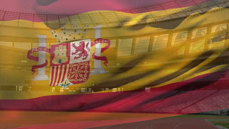 Animation-Der-Wehenden-Spanischen-Flagge-über-Dem-Stadion