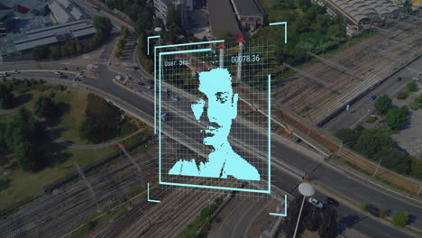Animation-Eines-Biometrischen-Fotos-Und-Der-Datenverarbeitung-über-Straßen