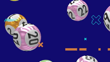 Animation-of-x-symbols-and-lines-over-numbers-on-pool-ball-falling-against-blue-background
