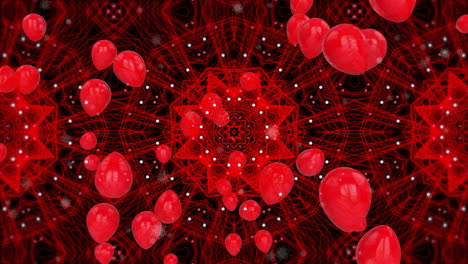 Animation-Von-Ballons-über-Roten-Formen-Auf-Schwarzem-Hintergrund