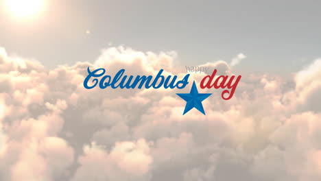 Animation-Des-Columbus-Tag-Textes-Und-Des-Sterns-über-Den-Wolken