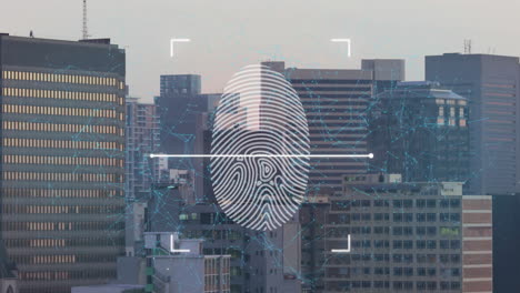 Animation-of-shapes-and-fingerprint-over-cityscape