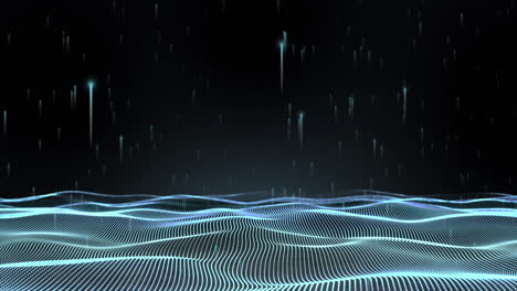 Animation-Eines-Leuchtend-Blauen-Netzes-Aus-Verbindungen,-Die-Auf-Schwarzem-Hintergrund-Winken