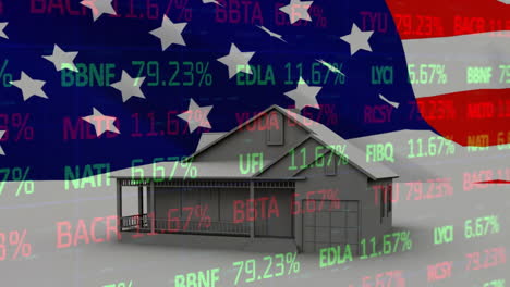 Animation-Der-Flagge-Der-USA-Und-Der-Börse-über-Dem-Haus