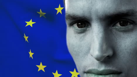 Animation-Eines-Kaukasischen-Mannes-über-Der-EU-Flagge
