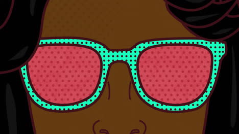 Animation-of-woman-wearing-glasses-over-pink-background-with-spots