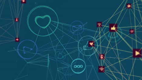 Animation-Des-Netzwerks-Von-Verbindungen-Mit-Symbolen-Auf-Blauem-Hintergrund