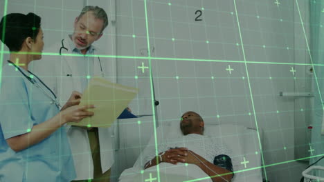 Animation-of-data-processing-over-diverse-doctors-and-patient-in-hospital