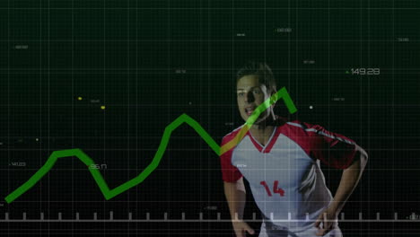 Animation-Der-Verarbeitung-Finanzieller-Daten-über-Einem-Kaukasischen-Männlichen-Fußballspieler-Auf-Schwarzem-Hintergrund