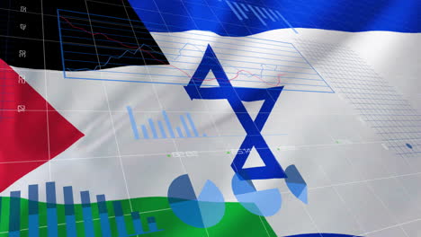 Animation-Der-Verarbeitung-Finanzieller-Daten-über-Der-Flagge-Von-Palästina-Und-Israel