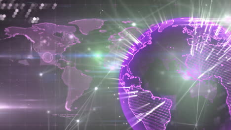 Animation-Eines-Verbindungsnetzwerks-Mit-Globus-Und-Weltkarte-Auf-Schwarzem-Hintergrund
