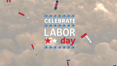 Animation-Zum-Feiern-Des-Labor-Day-Textes-über-Wolken