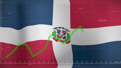 Animation-of-green-graph-processing-data-over-flag-of-dominican-republic