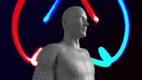 Animation-Des-Grauen-Menschlichen-Körpers-Und-Des-Neonfarbenen-Verbindungsnetzwerks-Auf-Schwarzem-Hintergrund